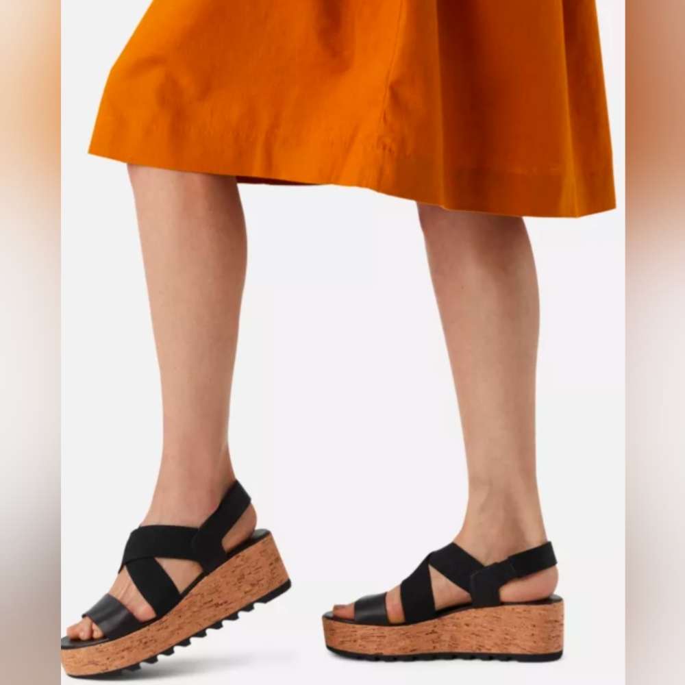 Black Cork Wedge Sandals - Women